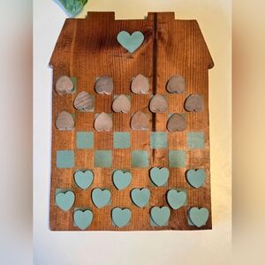 Handmade Wood Checkerboard Game With Heart-shaped Pieces Vintage Cottagecore